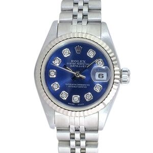 ROLEX DATEJUST BLUE DIAMOND DIAL 18K WHITE GOLD FLUTED STEEL JUBILEE WATCH 79174